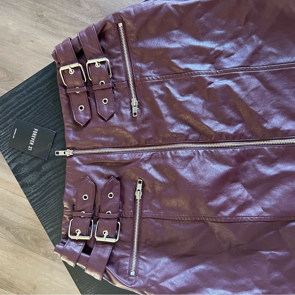 Forever 21 Women's Burgundy Faux Leather Jacket